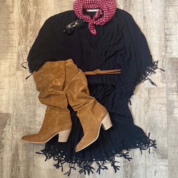 Chelsea & Violet Black Crochet Tassle Dress Large - Picture 2 of 7